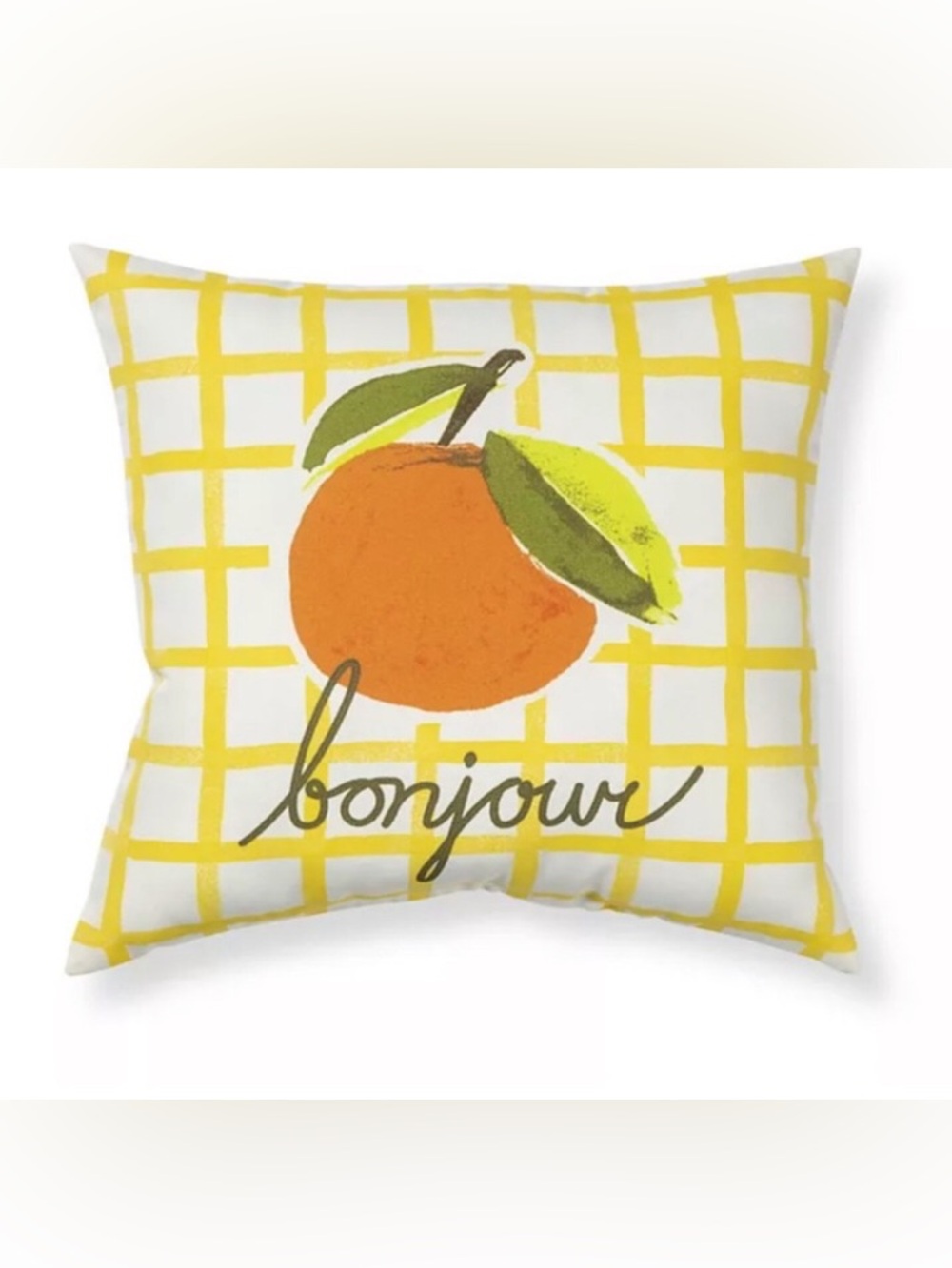 Bonjour Orange Fruit Graphic Pillow - Yellow Grid